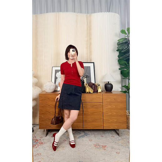 打破边界 时髦工装风100%棉半裙 藏青复古洗水 减龄百搭 全身高覆盖 商品图2