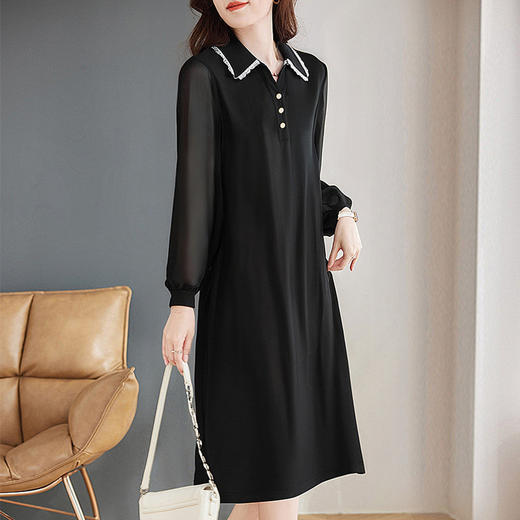 洋气长袖连衣裙女夏季翻领裙子宽松女装2026新款大码女士黑色长裙 商品图2