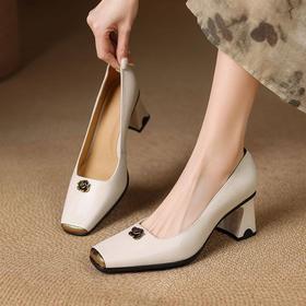 【预售5天】法式通勤职业方头高跟鞋，粗跟新款春秋爆款一脚蹬单鞋子AK&395