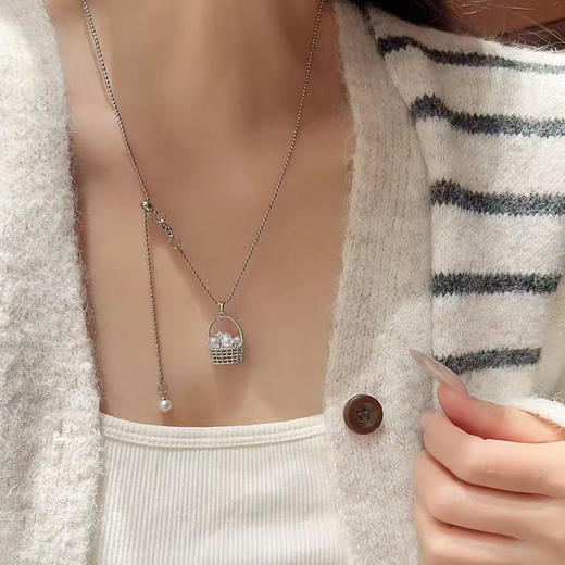百搭花篮珍珠吊坠项链女款长链-纪念日百货门店同款169699187 商品图2