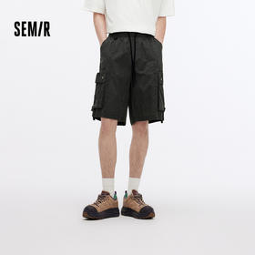 森马休闲裤男夏季皱感肌理感短裤oversize做旧水洗松紧腰头裤子