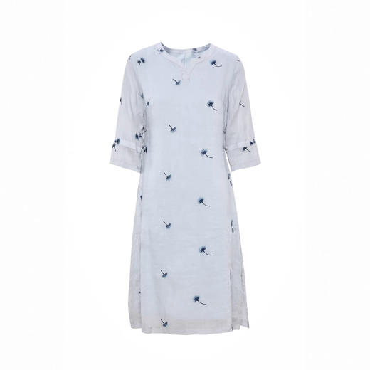 刺绣v领七分袖，复古中长连衣裙HS-290-3 商品图1