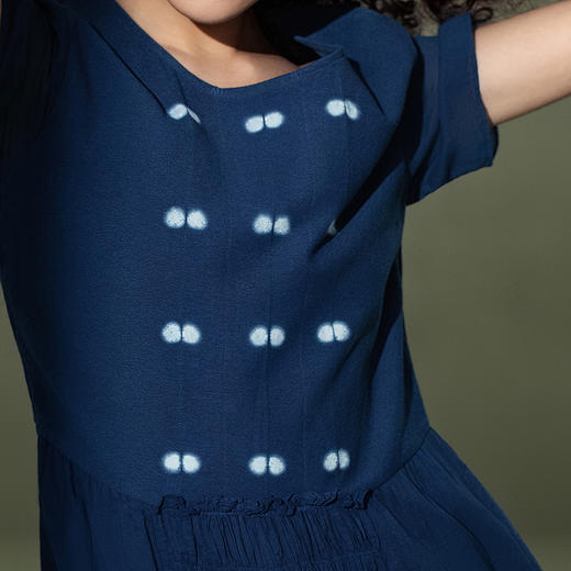 【林栖设计小店】植物染色|手工植物蓝萤虫绞拼花边2026夏新款纯棉连衣裙1962044 商品图3