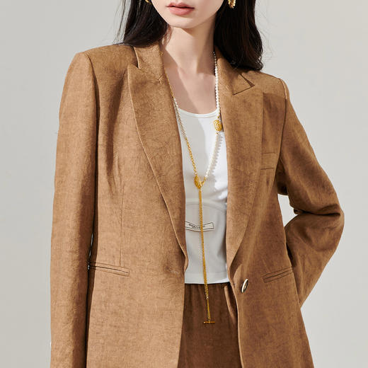 剩S/M/L 芳外新款时尚亚麻西装外套复古气质宽松西服女8T24AX0206 商品图4