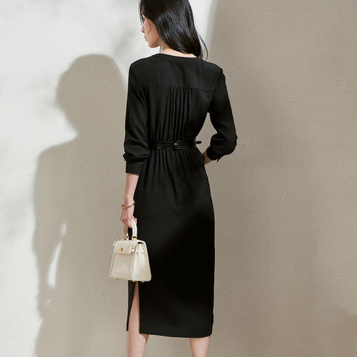 剩S 芳外新款纯色简约长袖中长裙气质通勤收腰显瘦连衣裙8T22AL0027 商品图4