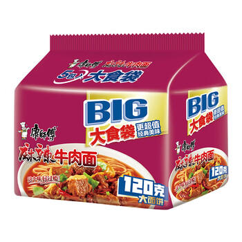 康师傅方便面 大食袋麻辣牛肉面五连包143g*5 泡面袋装速食 方便食品 /粮油调味 /方便食品 /方便面 商品图0
