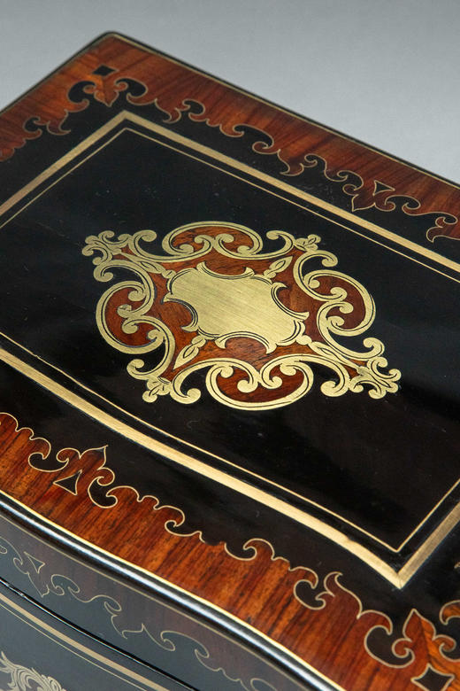 独角鹿西洋古董1850-1870年代法国拿破仑三世时期出品黄铜精雕嵌实木多层雪茄盒 商品图5