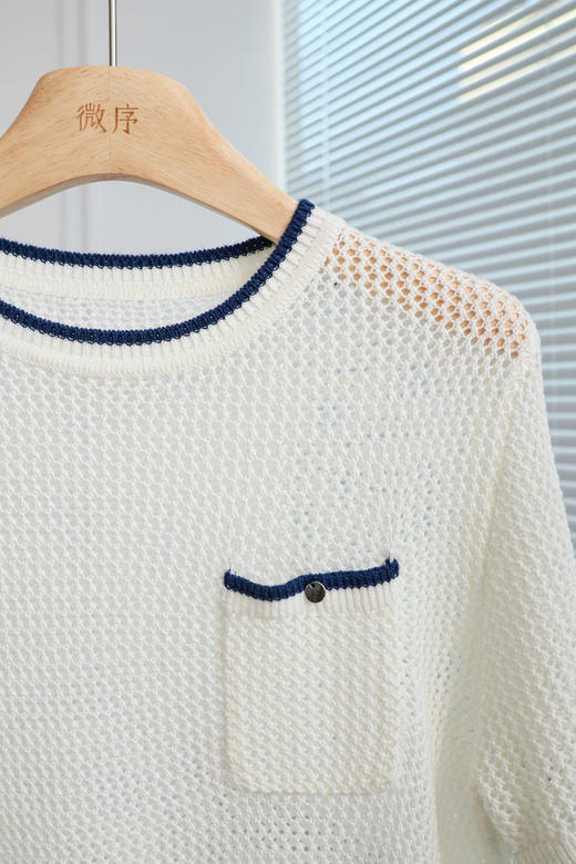 织恋|撞色镂空短袖羊毛衫 商品图1