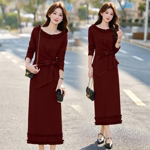 优雅风套装两件套洋气春季新女装不对称系带上衣木耳边拼接两件套HR-SNX3229 商品图3