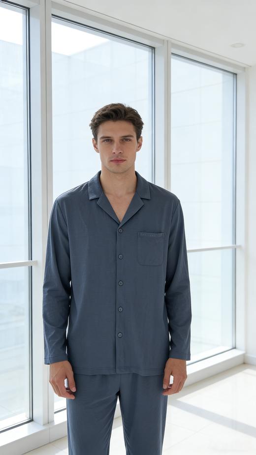 【科技麻】SCHIESSER德国舒雅男士翻领开衫长袖长裤套装35/22783H 商品图4