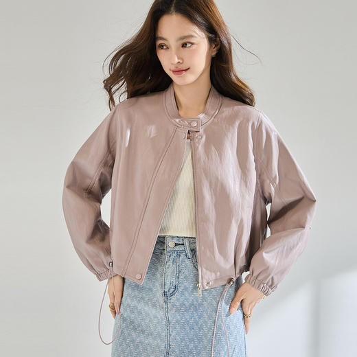 「高货sh」全新升级【铂金会员404/天猫539/差价135】(00841)洛诗琳气质立领抽绳pu皮衣短外套女2026春季气质休闲夹克 商品图1