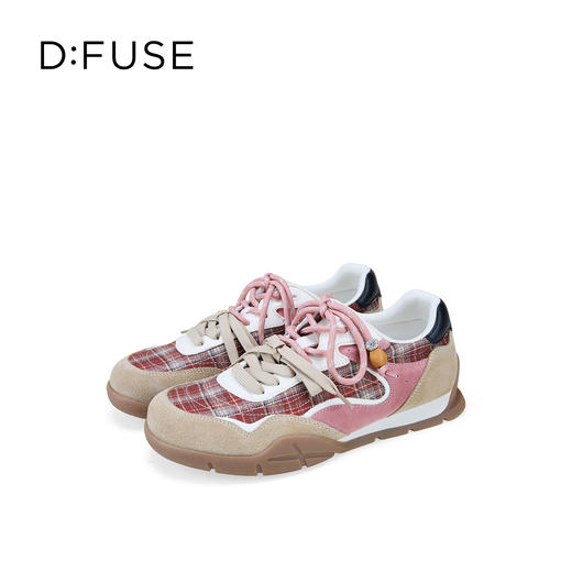 Dfuse迪芙斯2026春季新款反绒皮格纹拼接双鞋带复古德训鞋运动鞋DFE1112137 商品图2