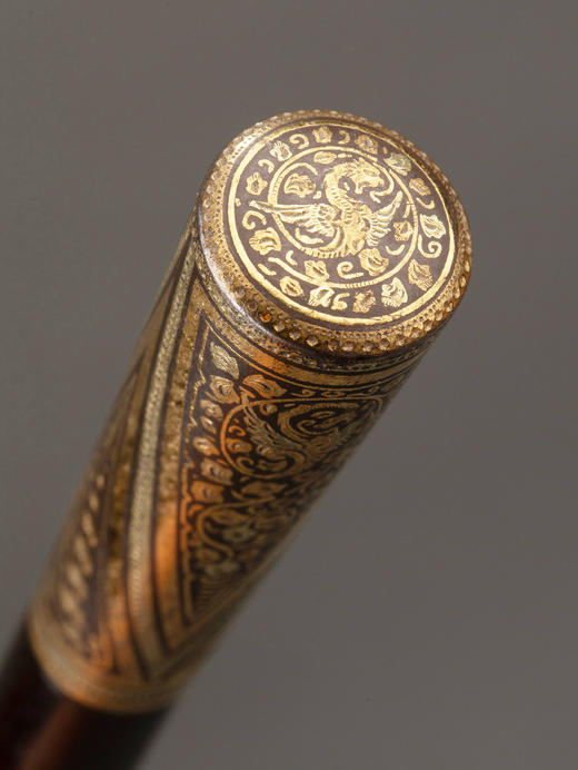 独角鹿西洋古董1880-1910维多利亚时代西班牙出品托莱多钢黄金硬木手杖 商品图6