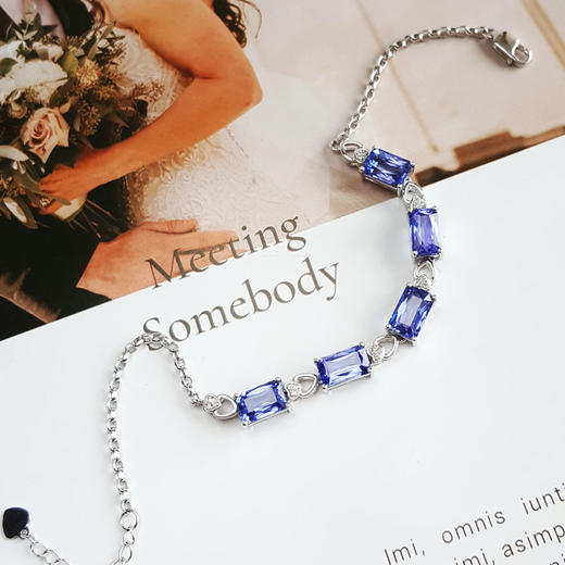 【天然正品】AU750白金镶钻镶5颗共计约6.25克拉天然近全净体坦桑石手链19CM（长度可调节）270226TB10 商品图3