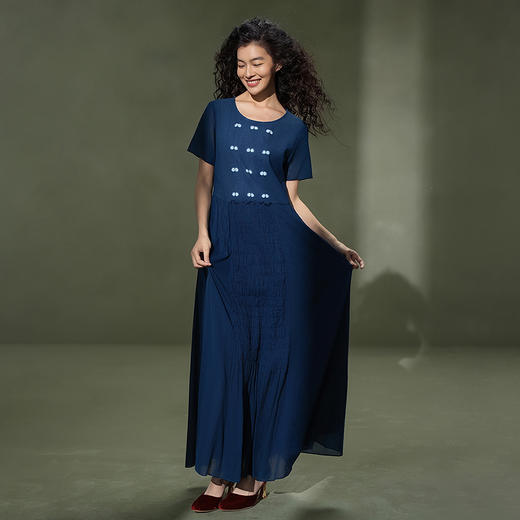 【林栖设计小店】植物染色|手工植物蓝萤虫绞拼花边2026夏新款纯棉连衣裙1962044 商品图4