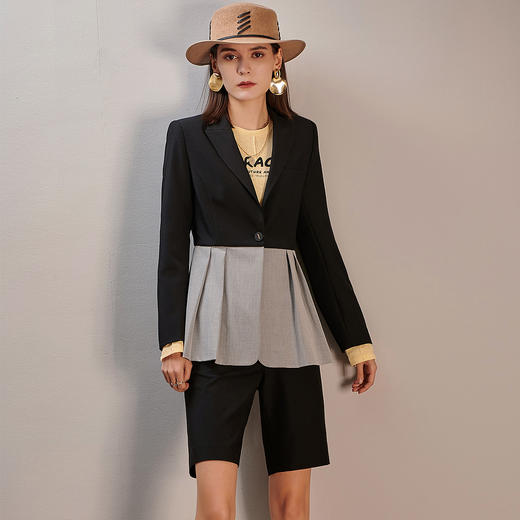 剩S/M/L/XL 芳外新款拼接西服套装职场潮品时尚两件套装8T21AG0333 商品图3