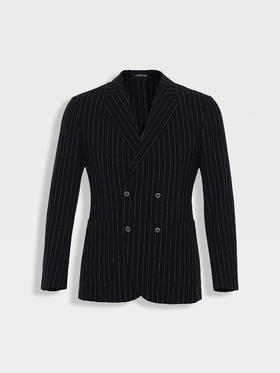 callisto黑色条纹丝羊毛混纺西服