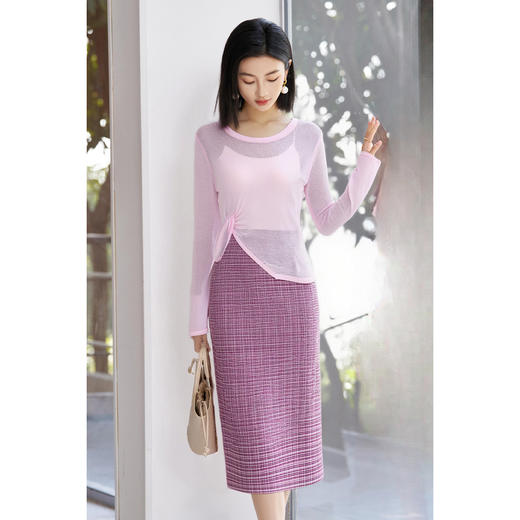 粉紫色罩衫+格纹半身裙两件套5Y25CG4520 商品图2