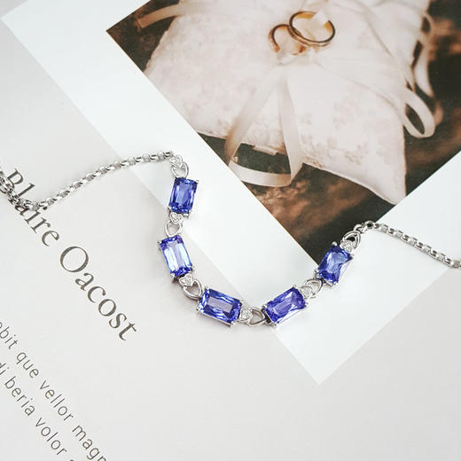 【天然正品】AU750白金镶钻镶5颗共计约6.25克拉天然近全净体坦桑石手链19CM（长度可调节）270226TB10 商品图2