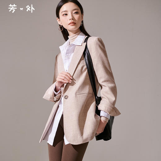 剩S/M/XL 芳外新款通勤外套时尚修身一粒扣西装女8T23CX1026 商品图0