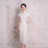 气质中长款蕾丝，双层白色订婚日常改良旗袍XL9153 商品缩略图1