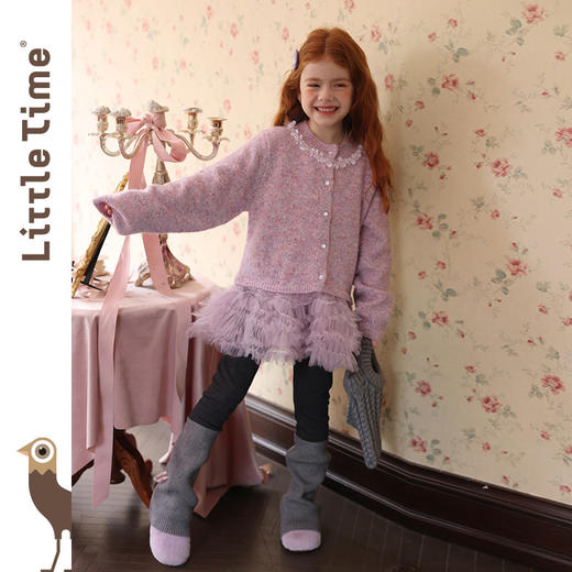 littletime女童裤子秋冬新Y2K加绒针织堆堆袜灰色保暖打底裤 商品图1