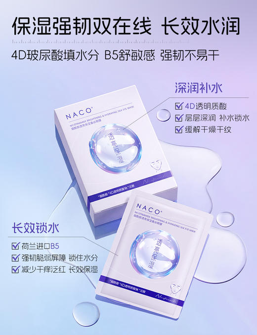 【319任选4️⃣件 】NACO烟酰胺透亮保湿蚕丝眼膜6ml*10对/盒 #焕亮眼周，密集水润 商品图5