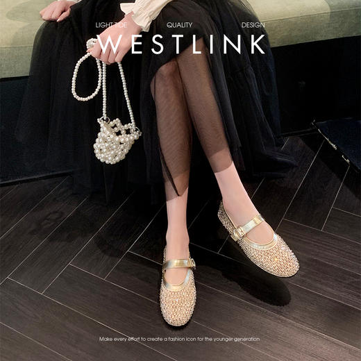 西遇平底玛丽珍鞋女2026春夏季新款透气水钻一字带不累脚浅口单鞋V0066323 商品图3