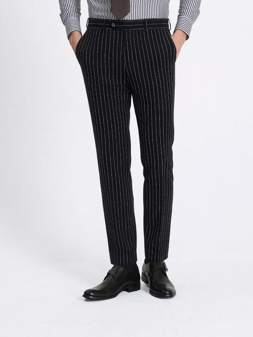 callisto黑色条纹丝羊毛混纺西裤 商品图2