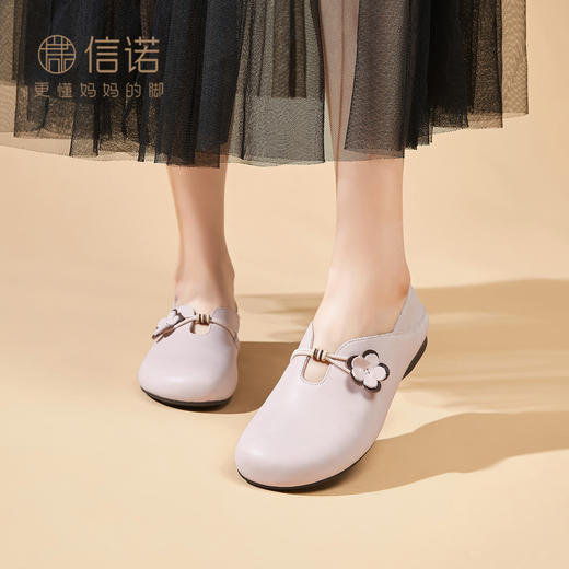 复古风花朵装饰平底单鞋女真皮软底舒适奶奶鞋休闲鞋X6C150-33 商品图2