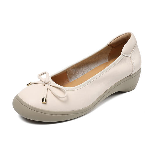 春夏粗跟蝴蝶结单鞋，头层牛皮软底不累脚真皮妈妈鞋ZM258168 商品图4