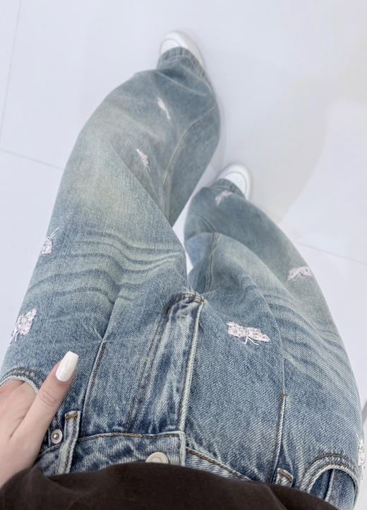 311-3 一步到位底裤价 超吸睛 ann蝴蝶刺绣 阔腿牛仔裤 炒鸡时髦 商品图11