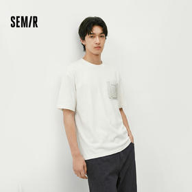 森马短袖T恤男夏季做旧喷绘针织衫时尚假口袋上衣宽松圆领套头服