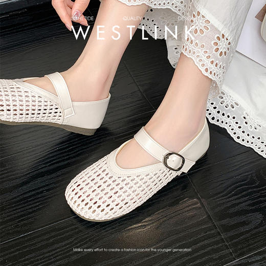 【限时秒杀】西遇镂空编织玛丽珍鞋女2026春夏季新款一字带单鞋软底透气通勤鞋V0066324 商品图0