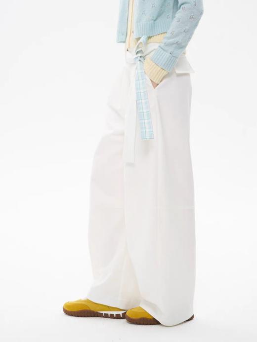 heris/H61119/格纹拼接翻边 腰带打褶西裤 商品图2