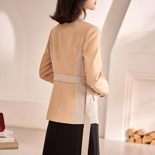 剩S/M/L/XL 米思阳复古格子时尚拼接西服气质显瘦西装外套女1W21AX0574 商品图4