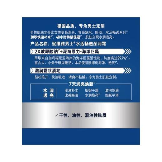 妮维雅男士水活畅透深润霜50g/瓶 商品图4