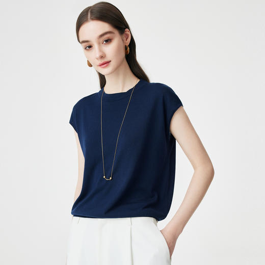 PALUOPO/PL春夏圆领舒适减龄针织短袖小个子百搭T恤女ES250953M 商品图5