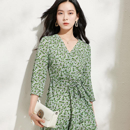 剩S/M/L/XL 芳外新款法式收腰小个子雪纺碎花连衣裙女8T22AL0240 商品图1