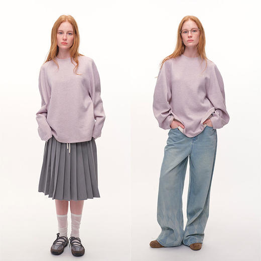 UMILAB｜轻氧日记*建筑感构型 简约混色花纱廓形插肩logo卫衣T788 商品图1