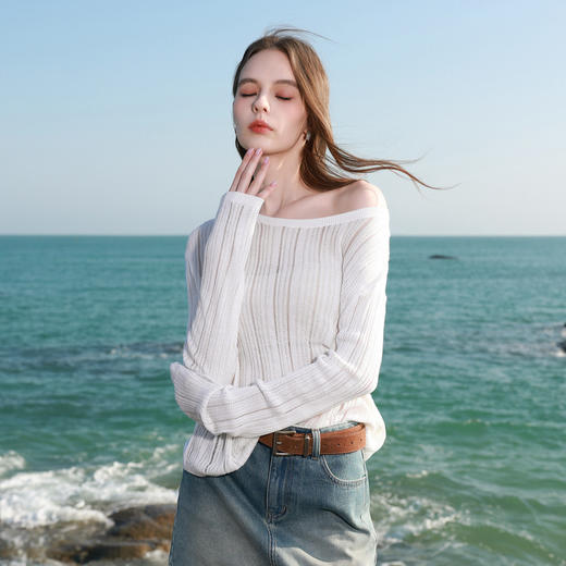 三彩2026夏季新款圆领落肩袖镂空针织衫宽松休闲罩衫套头轻薄M 商品图2