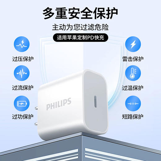 飞利浦PHILIPS氮化镓充电器30W快充头苹果/华为/平板Type-C口快充头插头 DLP3233 商品图5