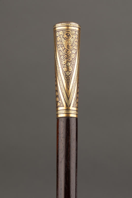 独角鹿西洋古董1880-1910维多利亚时代西班牙出品托莱多钢黄金硬木手杖 商品图2