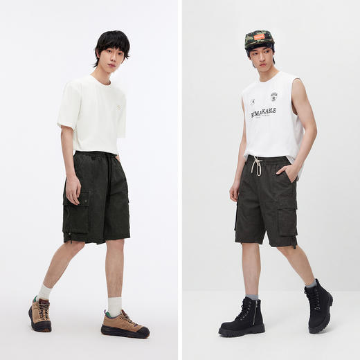 森马休闲裤男夏季皱感肌理感短裤oversize做旧水洗松紧腰头裤子 商品图4