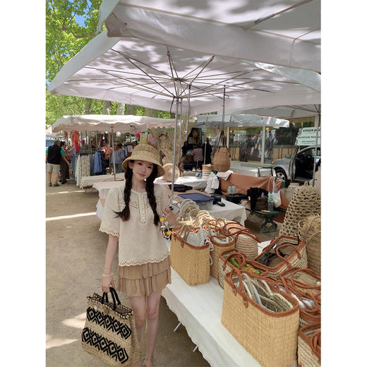 金蘑菇菇 周末集市 / 苎麻绣花 自然系南法少女 商品图1