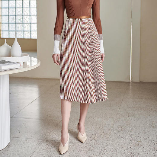 剩M/L/XL 米思阳新款时尚气质中长款百褶裙高腰显瘦半身裙1M21AI0538 商品图2