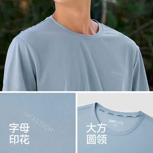 森马短袖T恤男夏季吸湿排汗运动字母印花圆领上衣简约抑菌针织衫 商品图3
