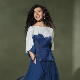 【林栖设计小店】植物染色|手工植物蓝金线提花配腰带2026夏新款真丝衫1962024