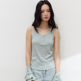 【2026夏季新品】螺纹亚麻・纽扣背心 醋酸莱赛尔吊带亲肤百搭运动休闲春夏打底衫