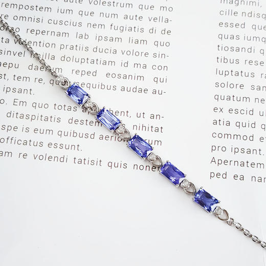 【天然正品】AU750白金镶钻镶5颗共计约6.25克拉天然近全净体坦桑石手链19CM（长度可调节）270226TB10 商品图4